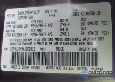 2004 Dodge Ram 1500 St from USA, damaged, VIN 1D7HU16N94J269412